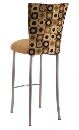 Concentric Circle Barstool Cover with Camel Suede Cushion on Silver Legs (1)