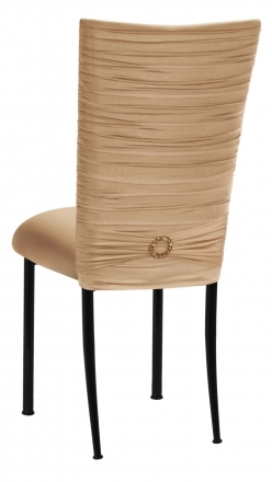 Chloe Beige Stretch Knit Chair Cover with Jewel Band and Cushion on Black Legs (1)