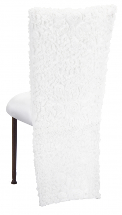 White Wedding Lace Jacket with White Stretch Knit Cushion on Mahogany Legs (1)