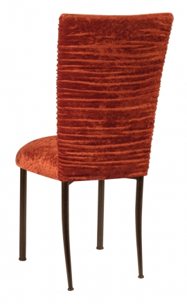 Chloe Paprika Crushed Velvet Chair Cover and Cushion on Brown Legs (1)