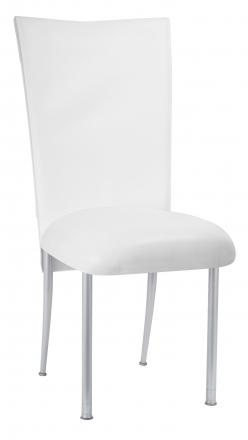 White Tiered Leatherette Chair Cover and Cushion on Silver Legs (2)
