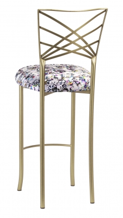 Gold Fanfare Barstool with White Paint Splatter Knit Cushion (1)