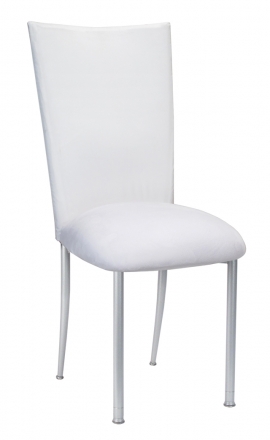 White Diamond Tufted Taffeta Chair Cover with White Suede Cushion on Silver Legs (2)