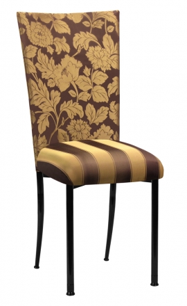 Gold and Brown Damask Chair Cover with Gold and Brown Stripe Cushion with Brown Legs (2)