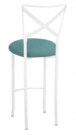 Simply X White Barstool with Turquoise Suede Cushion (1)