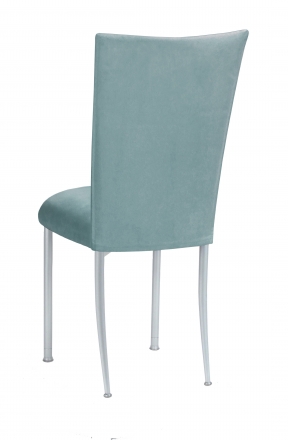 Ice Blue Suede Chair Cover and Cushion on Silver legs (1)