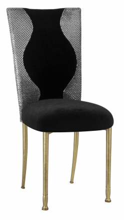 Hour Glass Sequin Chair Cover with Black Velvet on Gold Legs (2)