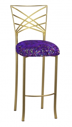 Gold Fanfare Barstool with Purple Paint Splatter Knit Cushion (2)