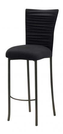 Chloe Black Stretch Knit Barstool Cover with Jewel Band and Cushion on Brown Legs (2)