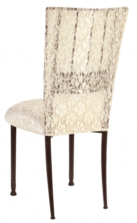 Mahogany Bella Fleur with Ivory Lace Chair Cover and Ivory Lace over Ivory Stretch Knit Cushion (1)