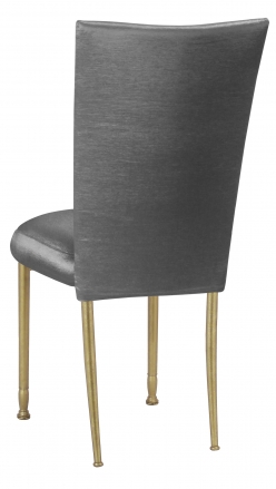 Charcoal Taffeta Chair Cover and Boxed Cushion on Gold Legs (1)