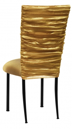 Gold Demure Chair Cover with Gold Stretch Knit Cushion on Black Legs (1)