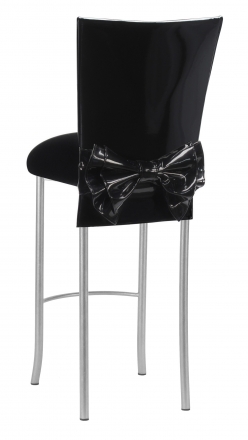 Black Patent Barstool Cover with Bow Belt and Cushion on Silver Legs (1)