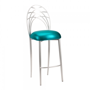 Silver Piazza Barstool with Metallic Teal Stretch Knit Cushion (2)