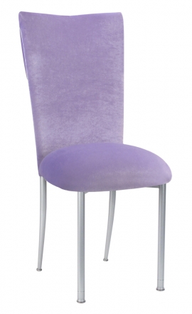 Lavender Velvet Cowl Neck Chair Cover and Cushion on Silver Legs (2)