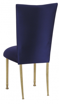 Navy Stretch Knit Chair Cover with Cushion on Gold Legs (1)