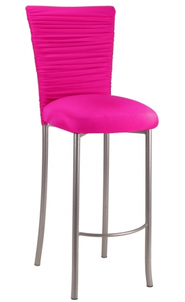 Chloe Hot Pink Stretch Knit Barstool Cover and Cushion on Silver Legs (2)