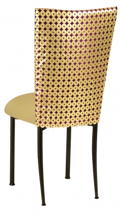 Dragon Eyes Chair Cover and Gold Knit Cushion on Brown Legs (1)