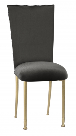 Pewter Circle Ribbon Taffeta Chair Cover with Charcoal Suede Cushion on Gold Legs (2)