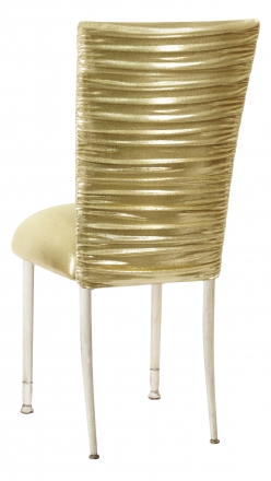 Chloe Metallic Gold Stretch Knit Chair Cover and Cushion on Ivory Legs (1)