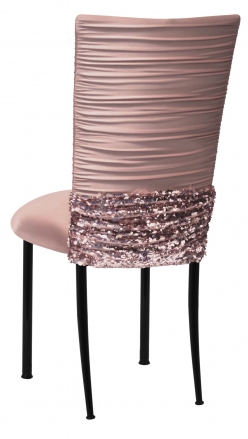 Chloe Blush Chair Cover with Bedazzle Band and Blush Stretch Knit Cushion on Black Legs (1)