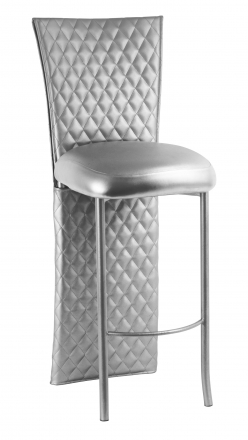 Silver Quilted Barstool Jacket with Silver Leatherette Boxed Cushion on Silver Legs (2)