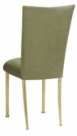 Sage Suede Chair Cover and Cushion on Gold Legs (1)
