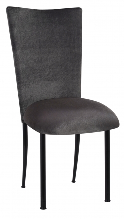 Charcoal Velvet Chair Cover on Black Legs (2)