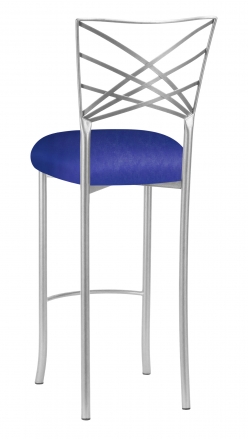 Silver Fanfare Barstool with Royal Blue Knit Cushion (1)