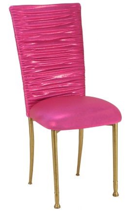 Chloe Metallic Fuchsia Stretch Knit Chair Cover and Cushion on Gold Legs (2)