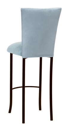 Ice Blue Suede Barstool Cover and Cushion on Brown Legs (1)
