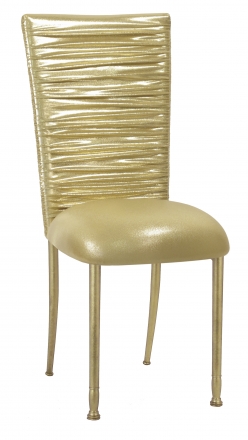Chloe Metallic Gold Stretch Knit Chair Cover and Cushion on Gold Legs (2)