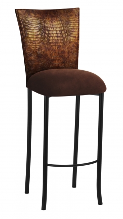 Bronze Croc Barstool Cover with Chocolate Suede Cushion on Black Legs (2)