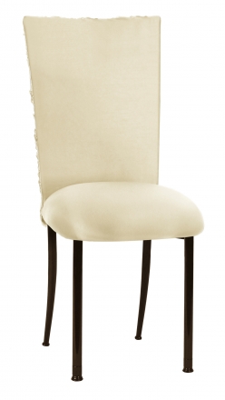 Ivory Rosette Chair Cover with Ivory Stretch Knit Cushion on Brown Legs (2)