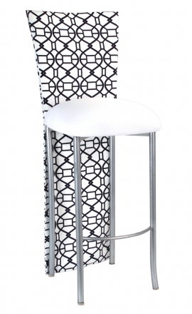 Black and White Kaleidoscope Barstool Jacket with White Suede Cushion on Silver Legs (2)