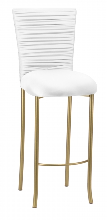 Chloe White Stretch Knit Barstool Cover with Rhinestone Accent Band and Cushion on Gold Legs (2)