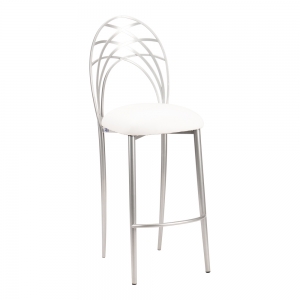 Silver Piazza Barstool with White Leatherette Cushion (2)