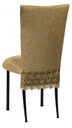 Burlap Flamboyant 3/4 Chair Cover with Camel Suede Cushion on Black Legs (1)