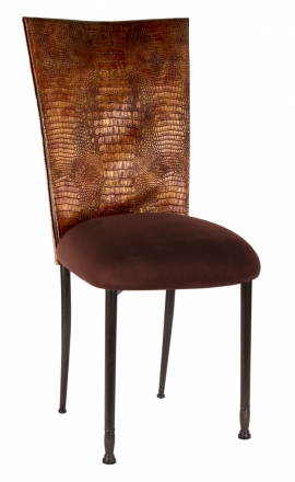 Bronze Croc Chair Cover with Chocolate Suede Cushion on Mahogany Legs (2)