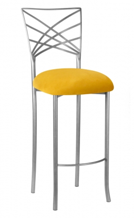 Silver Fanfare Barstool with Canary Suede Cushion (2)