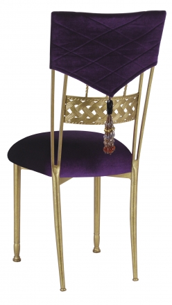 Eggplant Velvet Hat and Tassel Chair Cover with Cushion on Gold Bella Braid (1)
