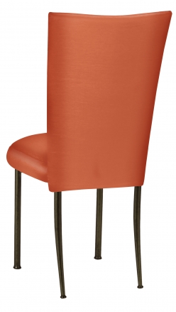 Orange Taffeta Chair Cover with Boxed Cushion on Brown Legs (1)