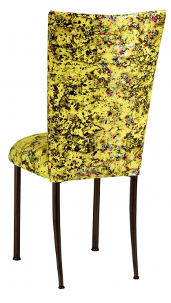 Yellow Paint Splatter Chair Cover and Cushion on Brown Legs (1)