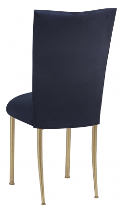 Navy Suede Chair Cover and Cushion on Gold Legs (1)