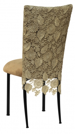Burlap Chantilly 3/4 Chair Cover with Camel Suede Cushion on Black Legs (1)