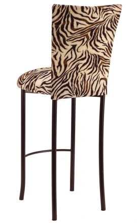Zebra Stretch Knit Barstool Cover and Cushion on Brown Legs (1)