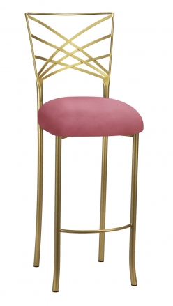 Gold Fanfare Barstool with Raspberry Suede Cushion (2)