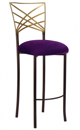 Two Tone Gold Fanfare Barstool with Deep Purple Velvet Cushion (2)