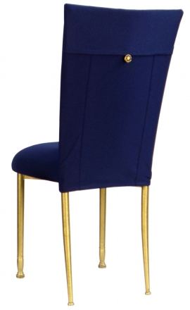 Navy Blue Chair Cover with Button and Cushion on Gold legs (1)