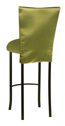 Lime Satin 3/4 Length Barstool Cover and Cushion on Brown Legs (1)